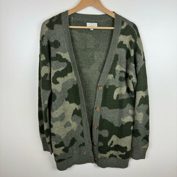 Lucky Brand Womens Green Camo Button Front Cardigan Sz‎ M | Casual Comfy Cozy - Picture 3 of 13
